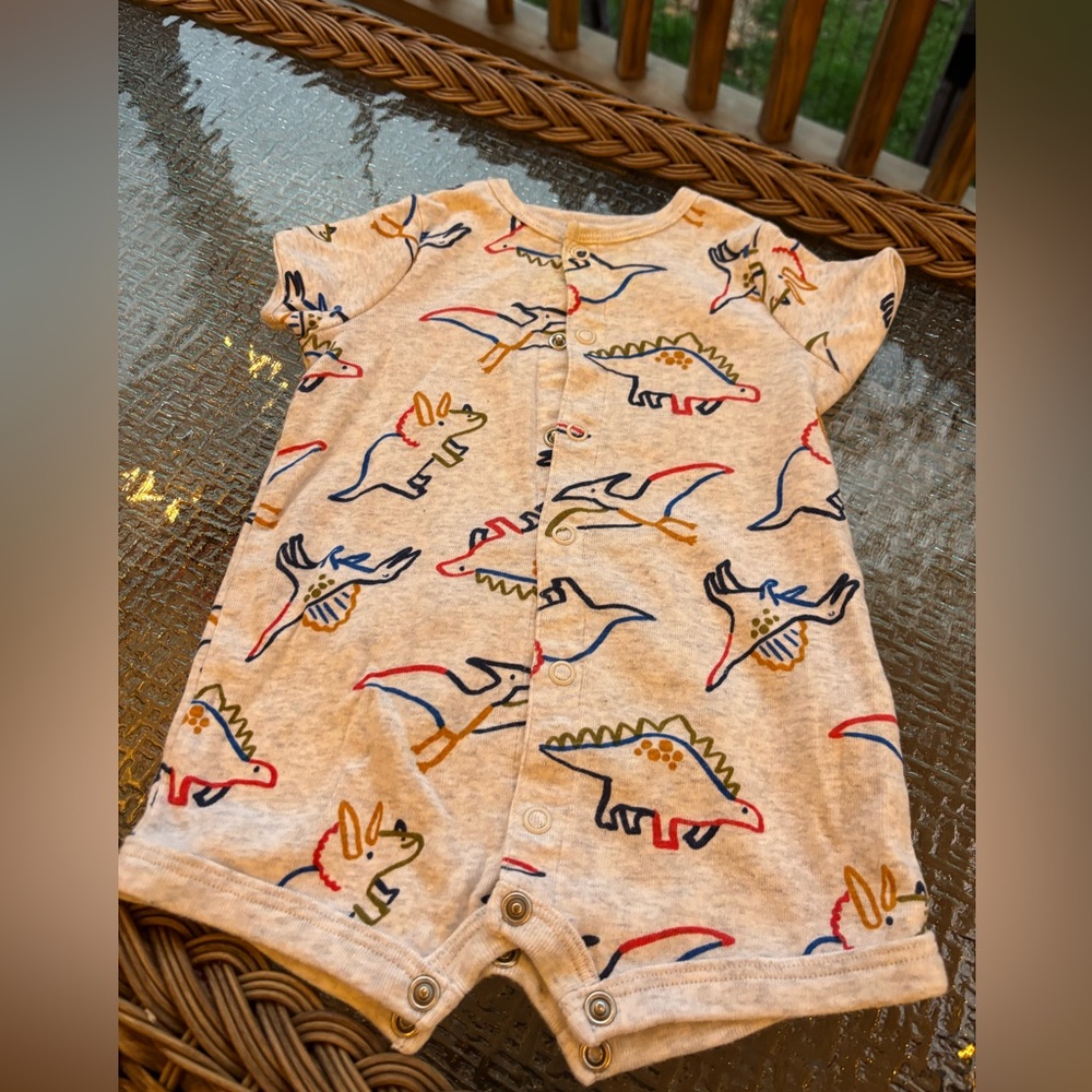 Carter's Neutral Baby Romper with Colorful Dino Prints